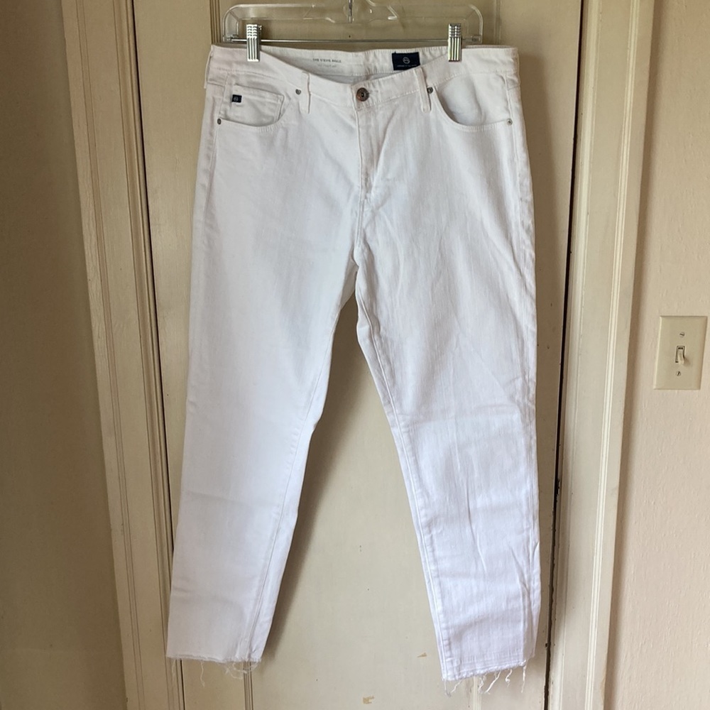 Ag Adriano Goldschmied 32 White Jeans The Stevie Slim Straight Ankle
